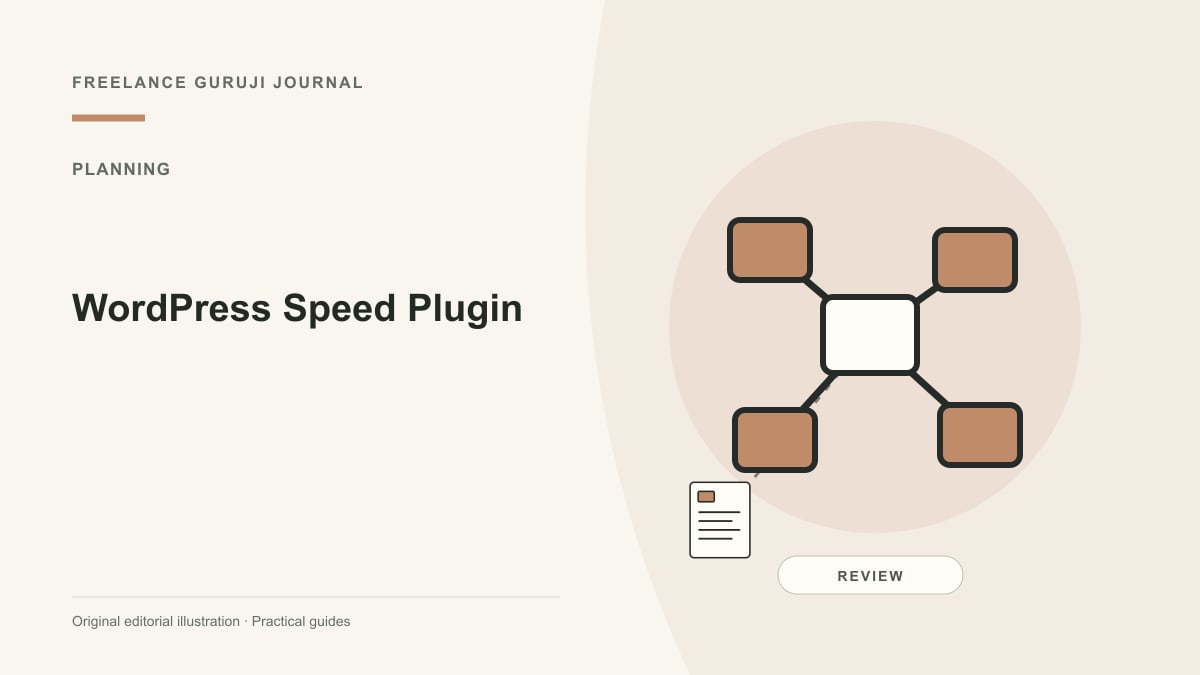 Editorial illustration of connected planning steps representing WordPress Speed Plugin.