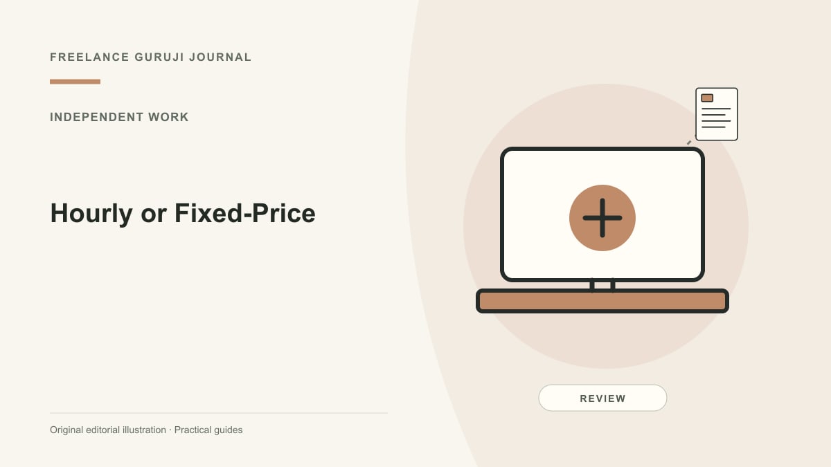 Editorial illustration of a work computer representing Hourly or Fixed-Price.