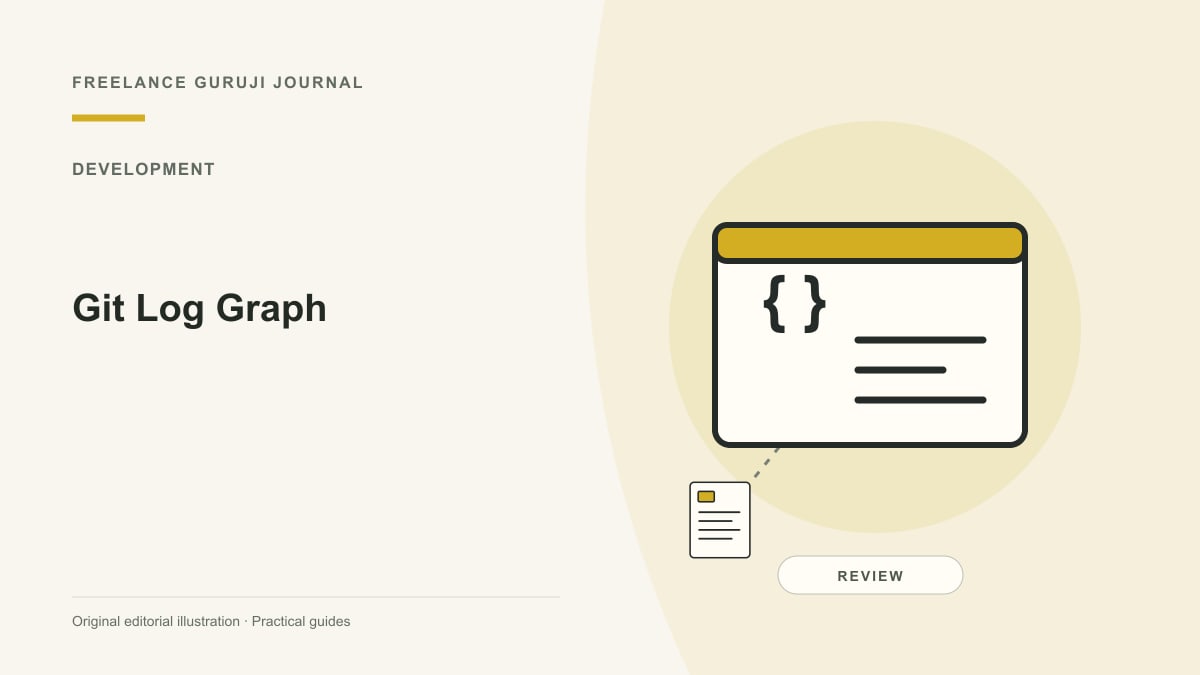 Editorial illustration of a stylized code window representing Git Log Graph.