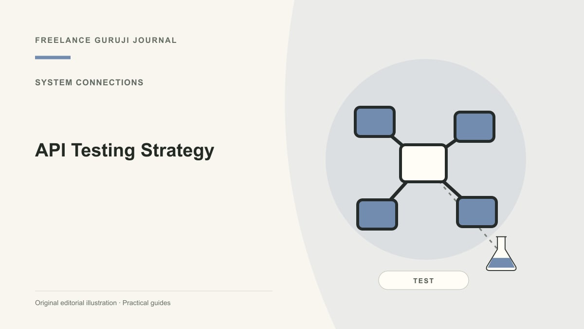Editorial illustration of connected systems representing API Testing Strategy.