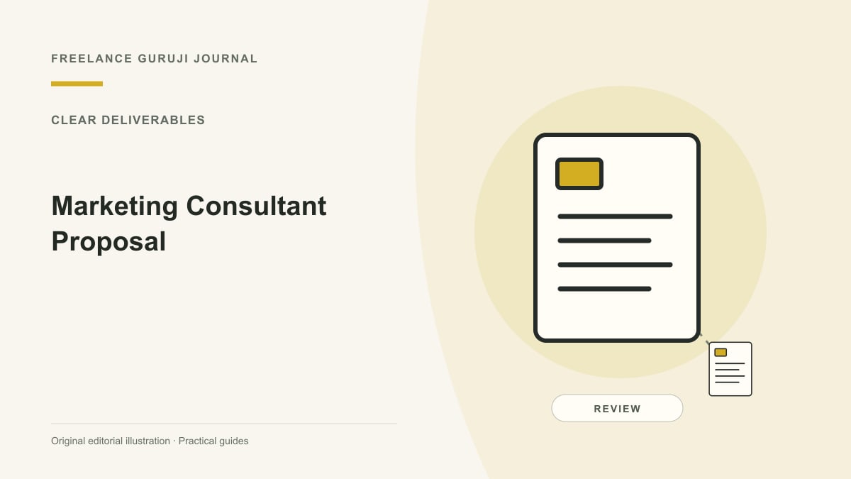 Editorial illustration of a structured document representing Marketing Consultant Proposal.