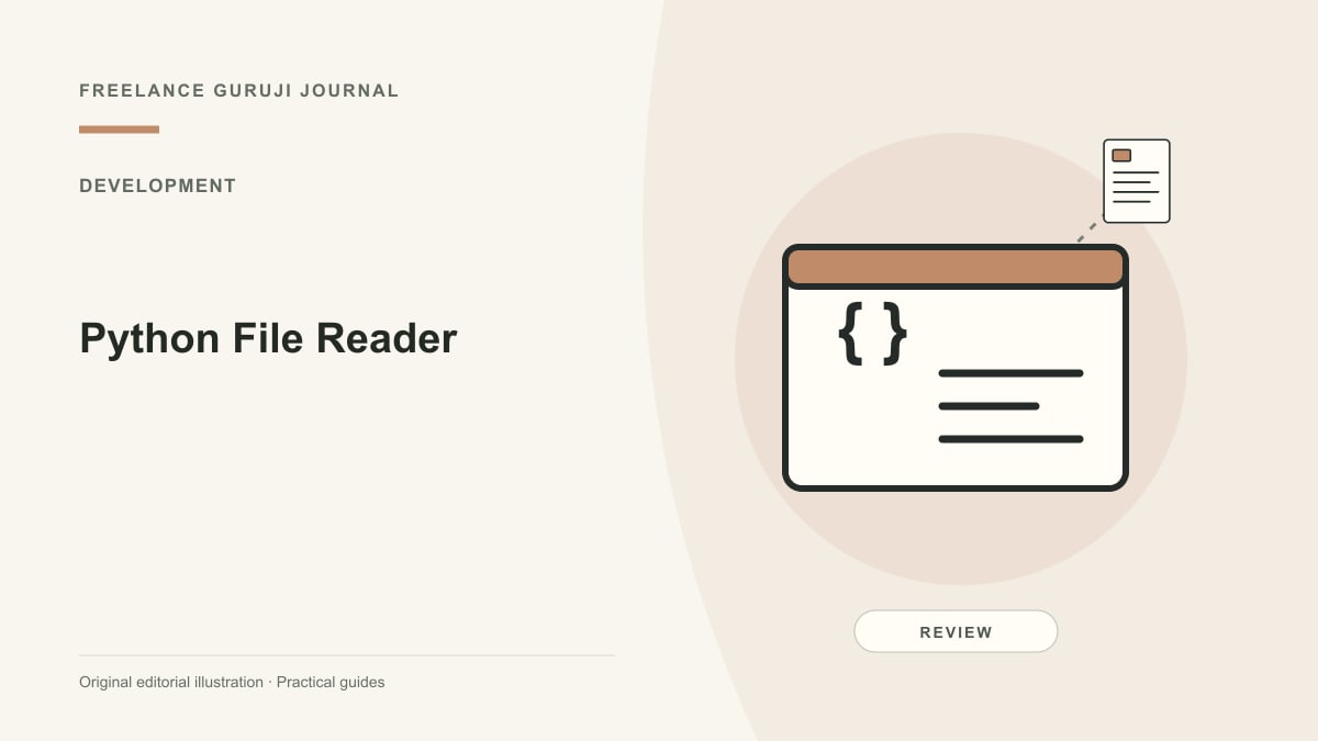 Editorial illustration of a stylized code window representing Python File Reader.
