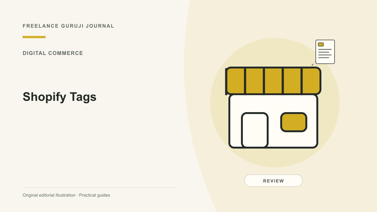 Editorial illustration of a storefront representing Shopify Tags.