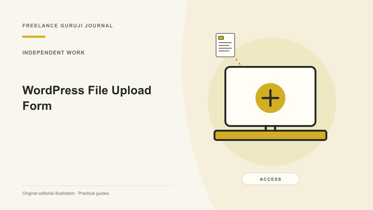 Editorial illustration of a work computer representing WordPress File Upload Form.