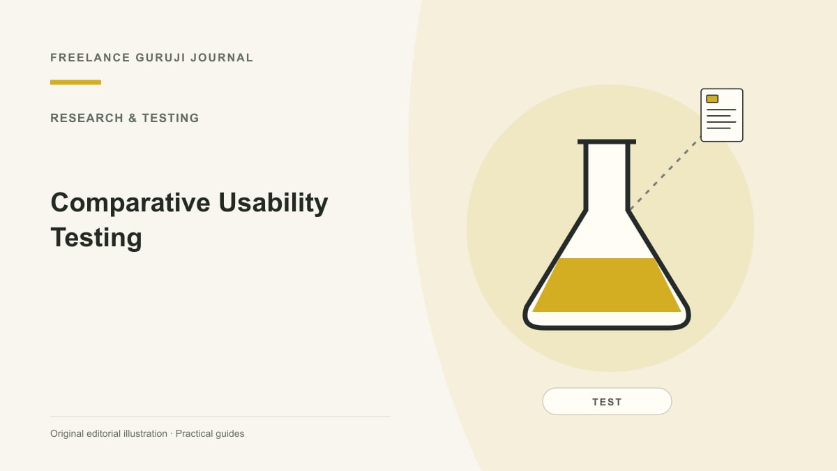 Editorial illustration of a research flask representing Comparative Usability Testing.