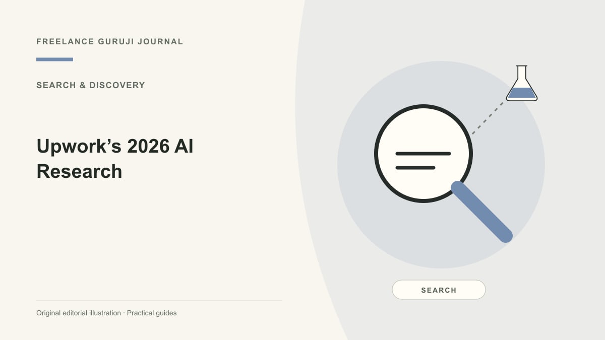 Editorial illustration of a magnifying glass representing Upwork’s 2026 AI Research.