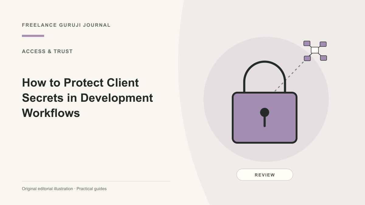 Editorial illustration of a closed padlock representing How to Protect Client Secrets in Development Workflows.