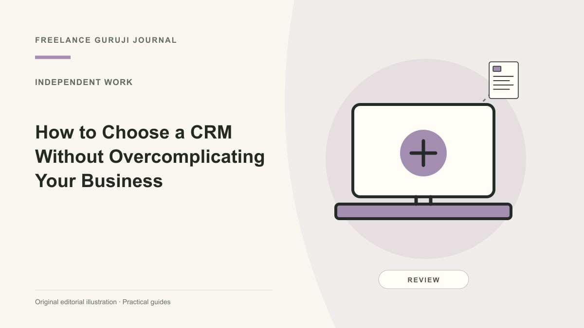 Editorial illustration of a work computer representing How to Choose a CRM Without Overcomplicating Your Business.