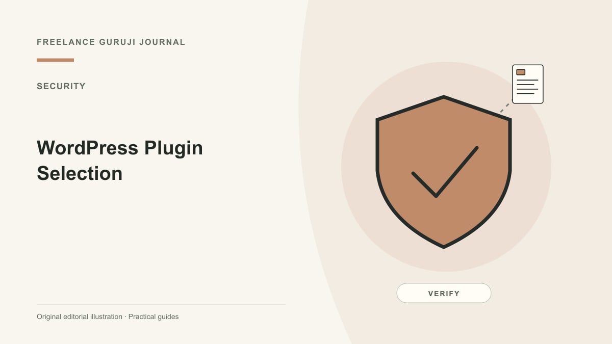 Editorial illustration of a protective shield representing WordPress Plugin Selection.