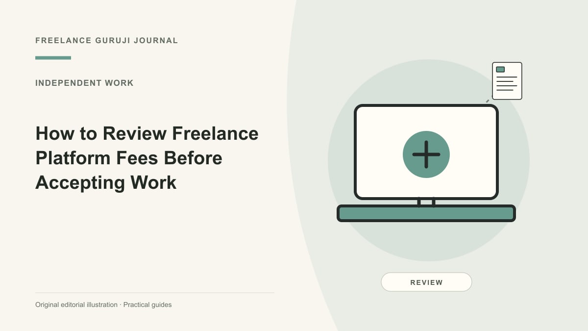 Editorial illustration of a work computer representing How to Review Freelance Platform Fees Before Accepting Work.