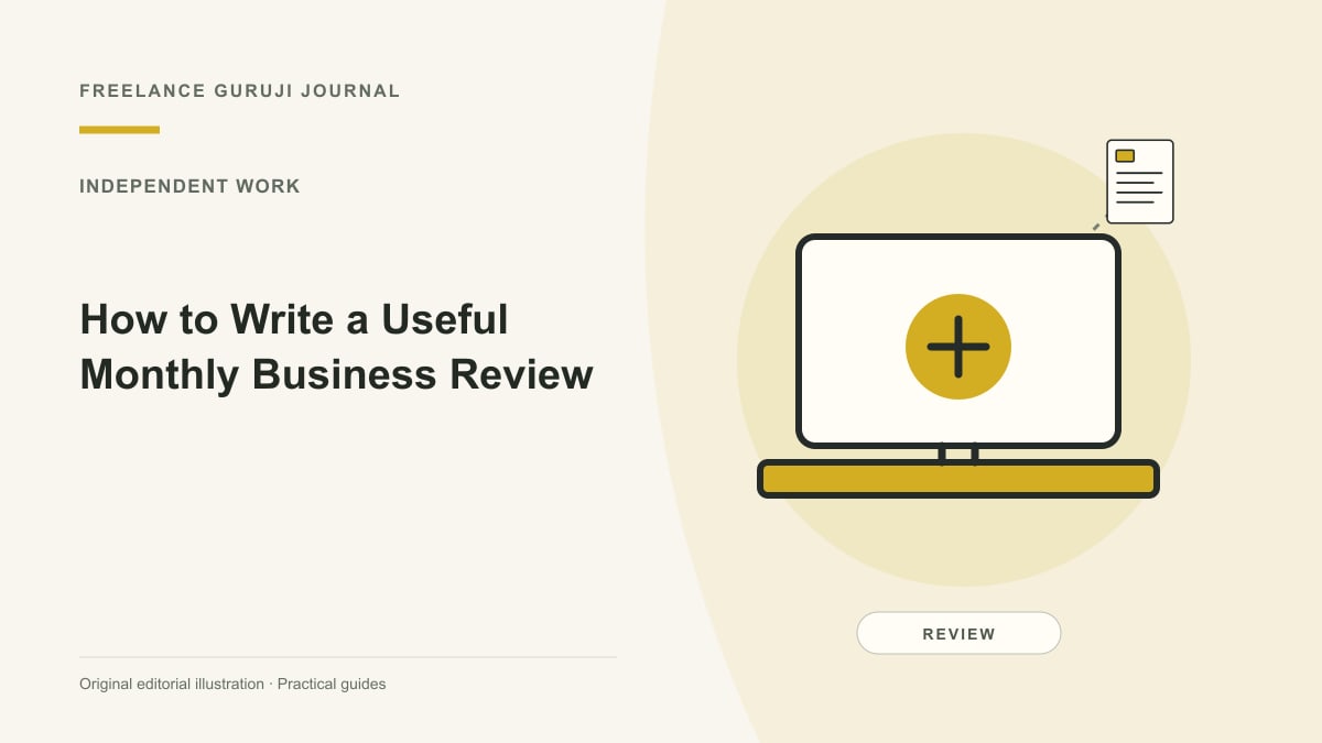 Editorial illustration of a work computer representing How to Write a Useful Monthly Business Review.