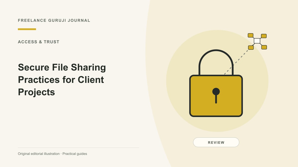 Editorial illustration of a closed padlock representing Secure File Sharing Practices for Client Projects.