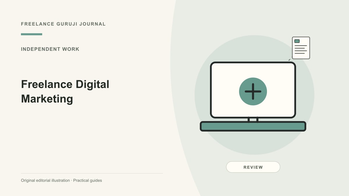 Editorial illustration of a work computer representing Freelance Digital Marketing.