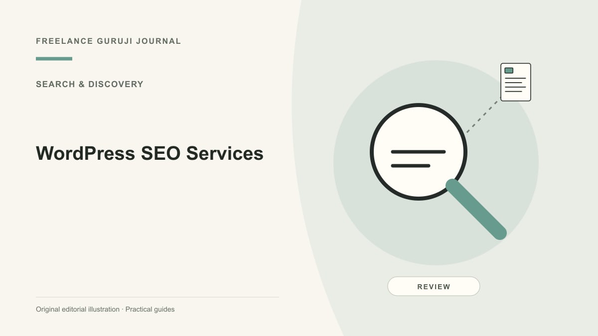 Editorial illustration of a magnifying glass representing WordPress SEO Services.