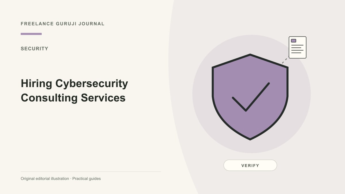 Editorial illustration of a protective shield representing Hiring Cybersecurity Consulting Services.