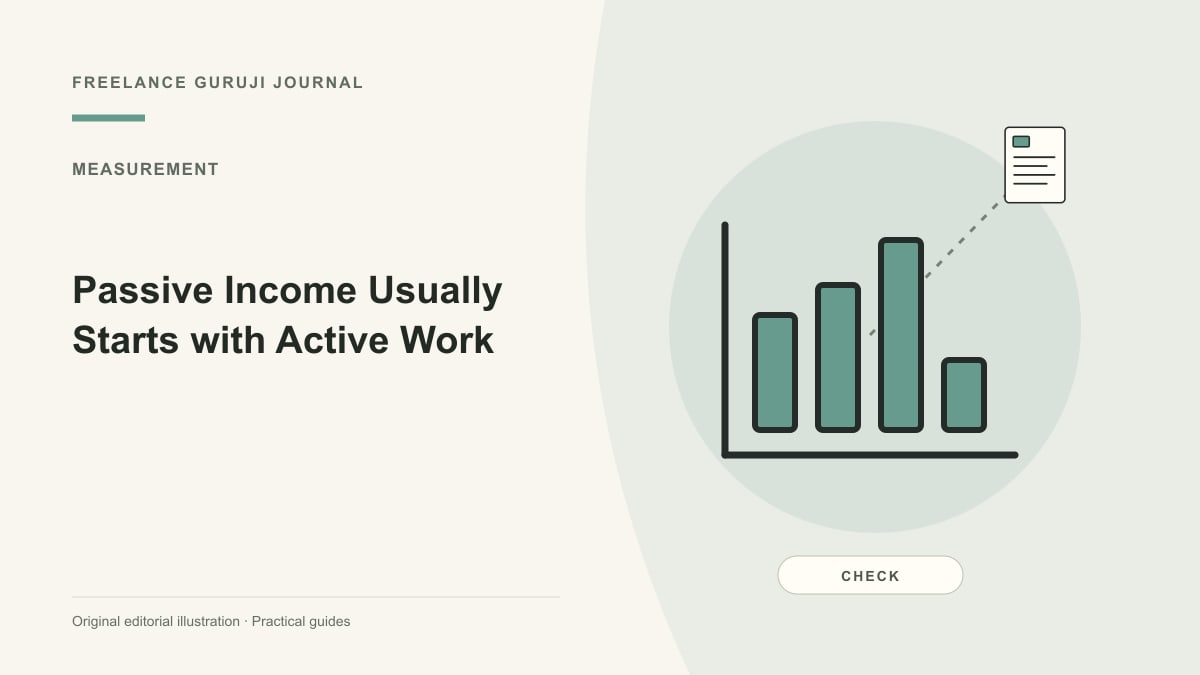 Editorial illustration of a comparison chart representing Passive Income Usually Starts with Active Work.