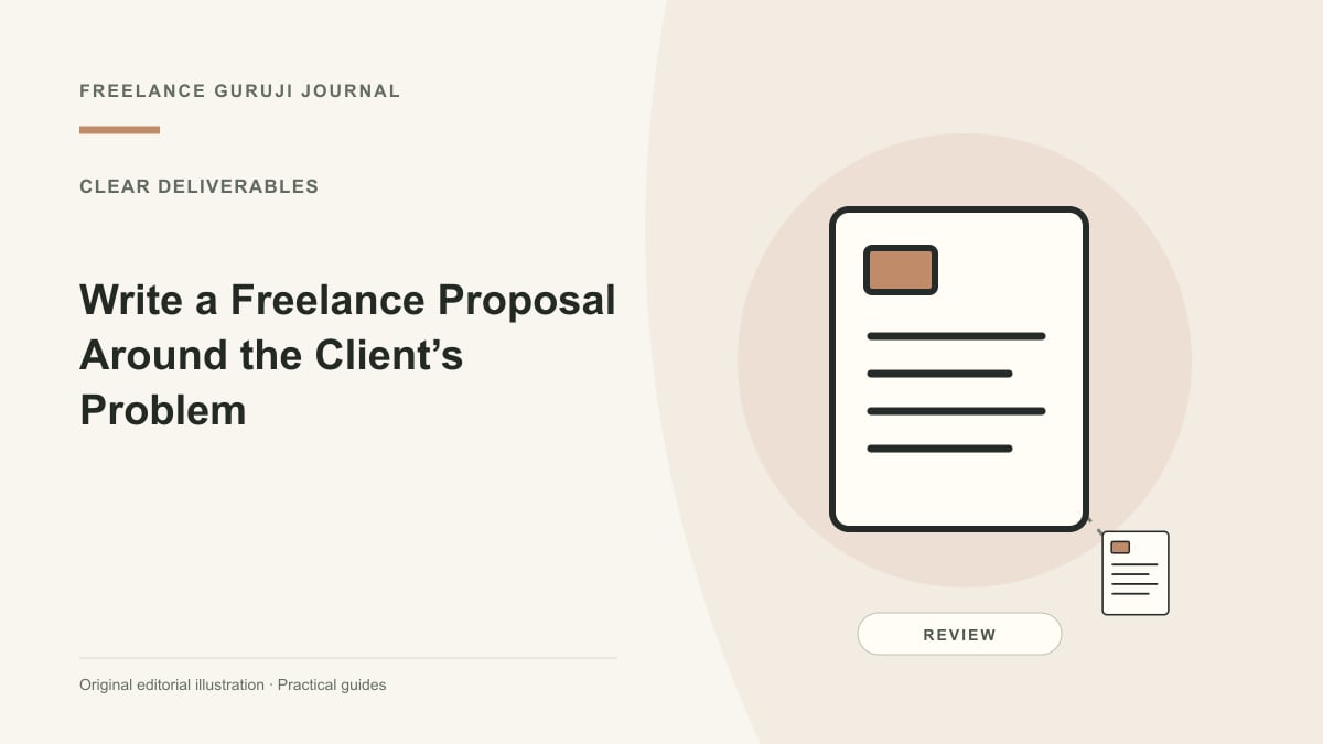 Editorial illustration of a structured document representing Write a Freelance Proposal Around the Client’s Problem.