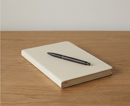 AI illustration of a review notebook and pen