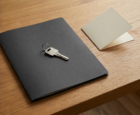 AI editorial photograph of security key and plain connection folder