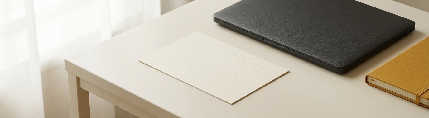 AI editorial illustration of an offer card in a workspace