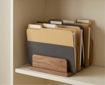 AI editorial photograph of organized referral folders