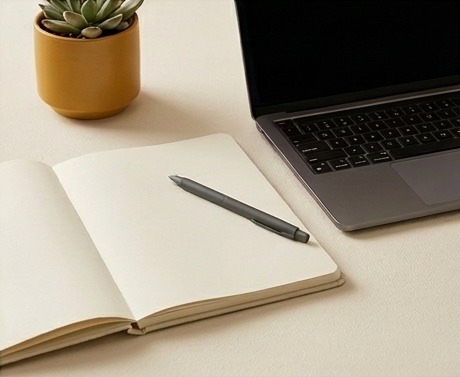 AI editorial photograph of calendar planner beside laptop