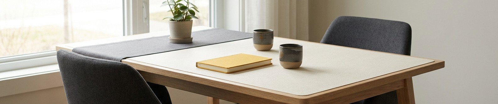 AI editorial illustration of an inviting interview table
