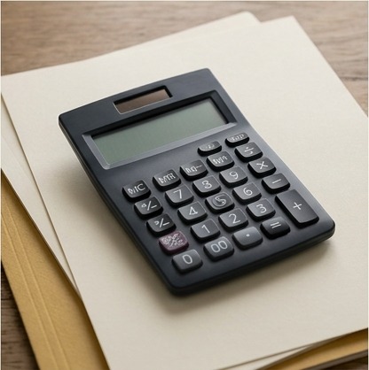 AI illustration of a calculator on blank paperwork