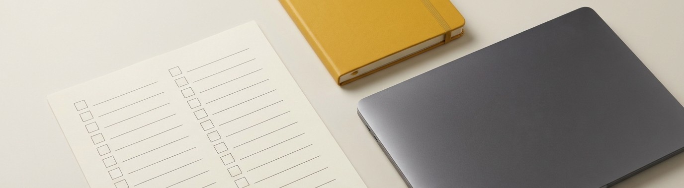 AI editorial illustration of a checklist prototype workspace