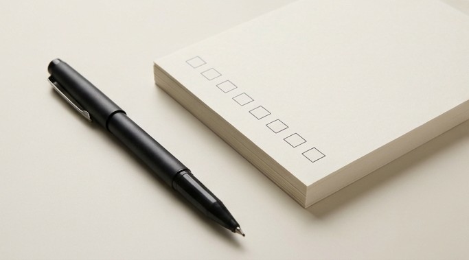 AI editorial illustration of blank checkbox cards