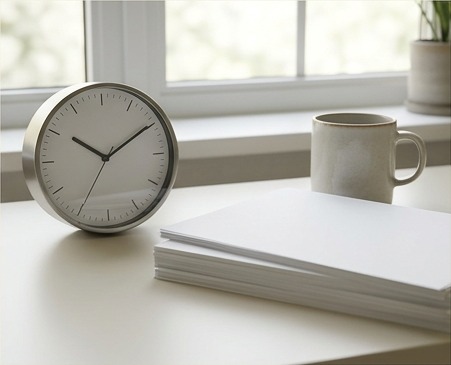 AI illustration of a clock beside delivery documents