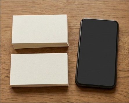 AI illustration of blank contact cards beside a phone