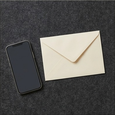 AI editorial photograph of phone beside sealed document envelope