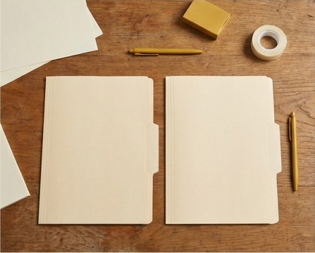 AI editorial photograph of two plain source and destination folders