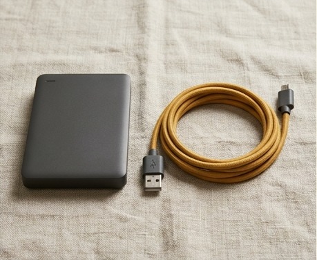 AI illustration of an external drive and cable