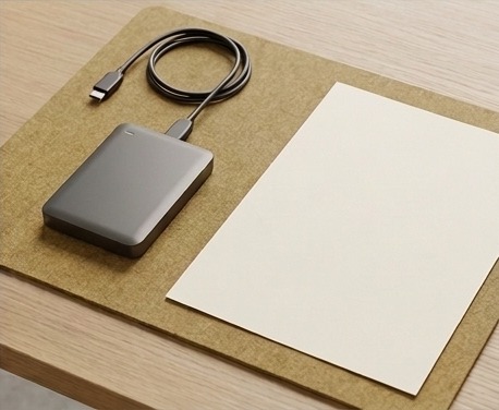 AI illustration of a connected drive and blank configuration sheet