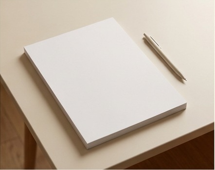 AI editorial photograph of blank monthly report and pen