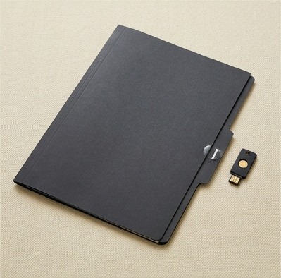 AI editorial photograph of sealed folder and security key