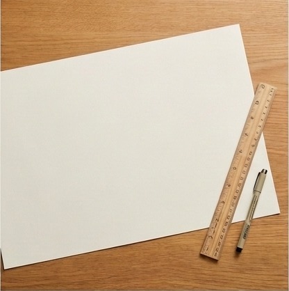 AI-generated editorial illustration of blank layout sheet with ruler and pen