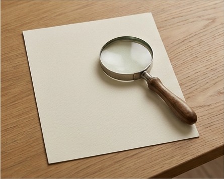 AI illustration of a magnifying glass over a blank message sheet