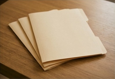 AI editorial photograph of organized publication folders