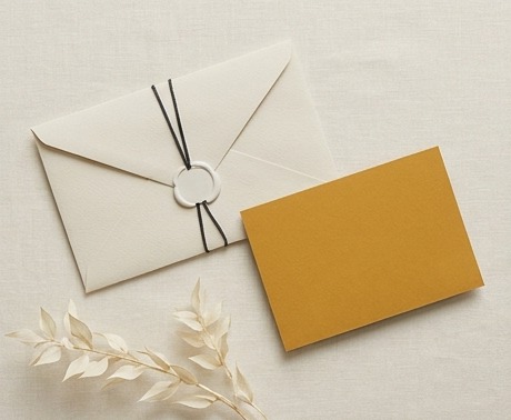 AI editorial photograph of sealed envelope and blank recipient card
