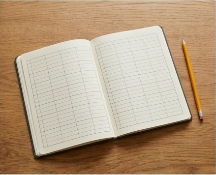 AI-generated editorial illustration of blank timetable notebook and pencil