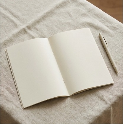 AI editorial photograph of blank help guide and pen