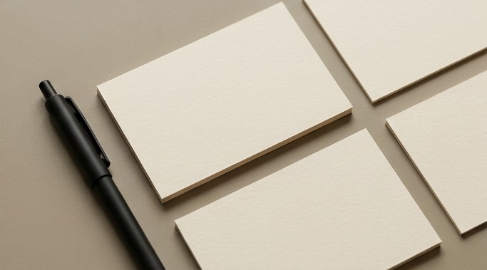 AI editorial illustration of blank feedback cards and a pen
