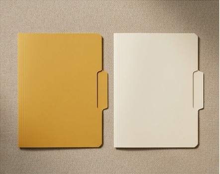 AI editorial photograph of two blank option folders