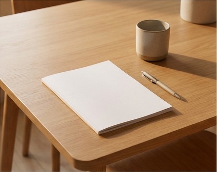 AI editorial photograph of meeting table and project planner