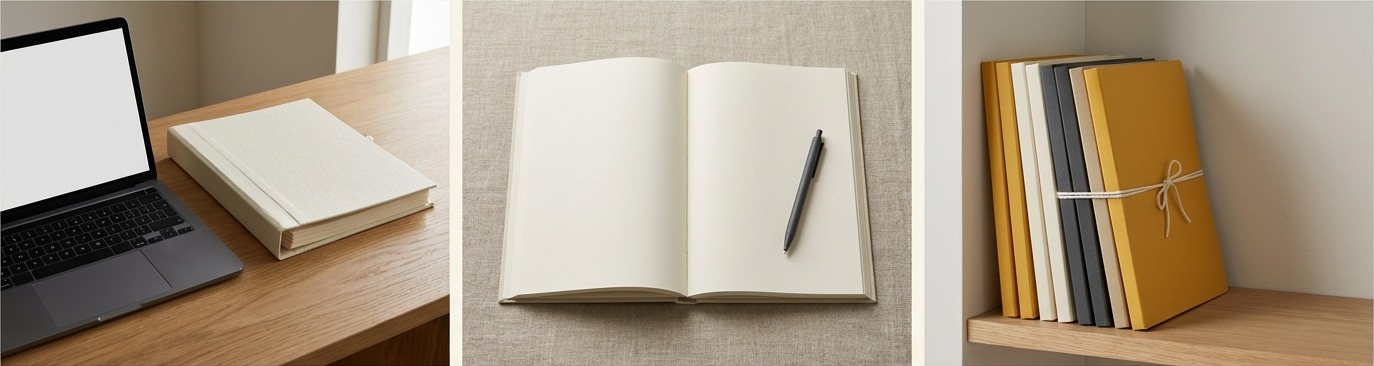 AI-generated editorial triptych for writing a freelance handover document clients can use