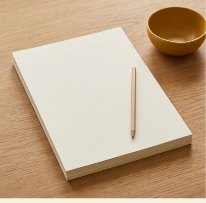 AI-generated editorial illustration: blank page stack with pencil.