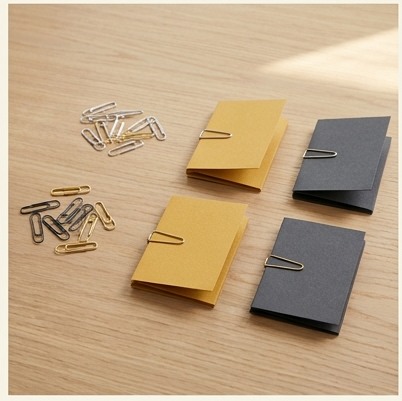 AI-generated editorial illustration: paper clips organizing neutral cards.
